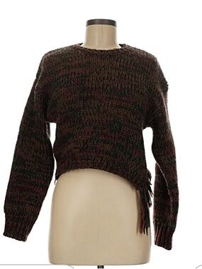 Zara Marled Brown & Green Cropped Crewneck Sweater